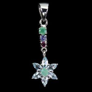 925 Sterling Silver Pendant Marquise Sky Blue Topaz Emerald Tanzanite Garnet